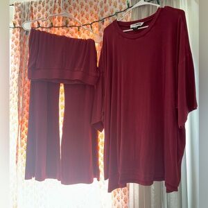 WKND Chasers Day Dreamer Ribbed Pant Set - Maroon